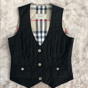 Burberry Black Quilted Vest with Plaid Interior